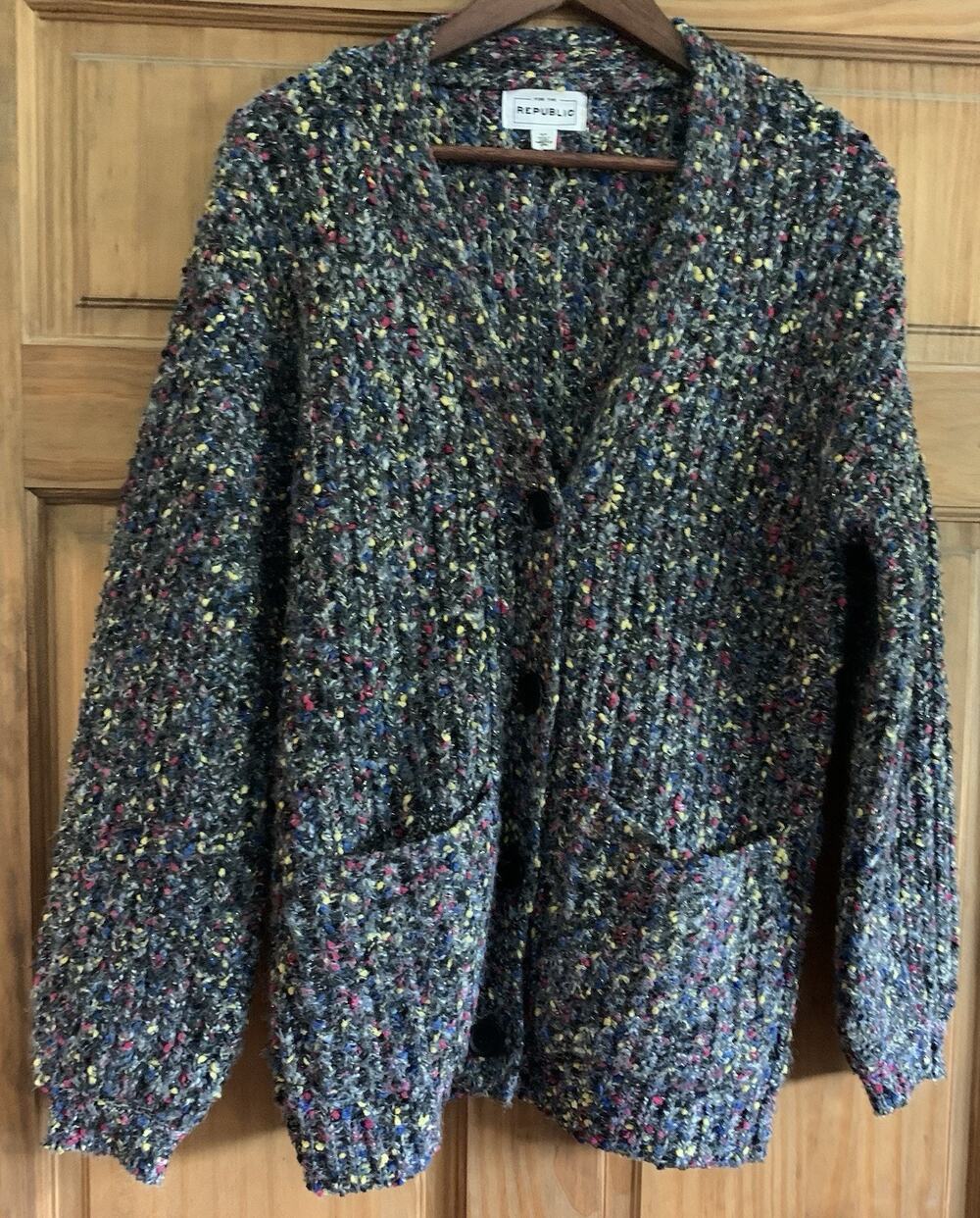 For The Republic Confetti Knit Cardigan Sweater Womens Size SP Multicolor Chunky